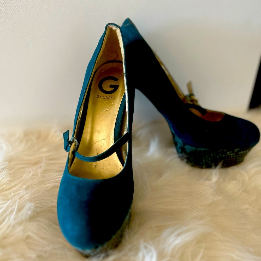 G by Guess Teal Suede Mary Jane Platform Pump